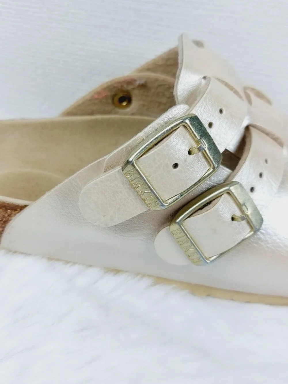 Birkenstock Cream Metallic Two-Strap Clog Sandal for Kids